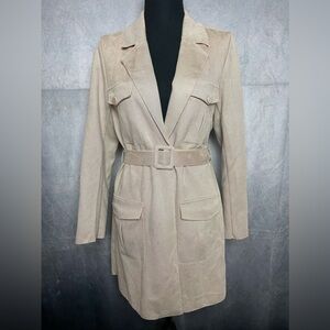 Solitaire Anthropologie Beige Belted Jacket Button Front Pockets Size Small